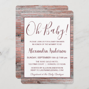 Rose Gold Foil Rustic Wood - Oh Baby Shower Invitation