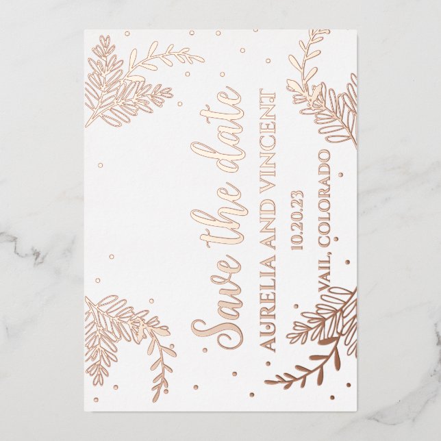 Rose gold foil save the date card (Front)