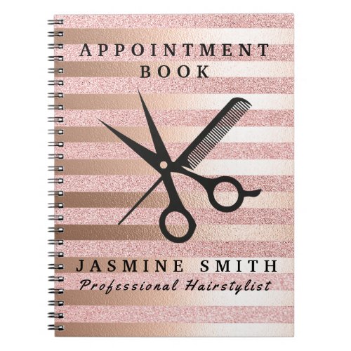 Rose Gold Foil Scissors And Comb Logo Hairstylist Notebook