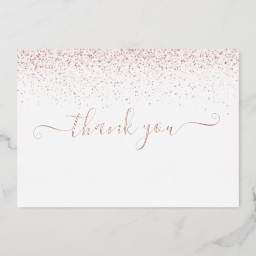 Rose Gold Foil Script Glitter Thank You Card