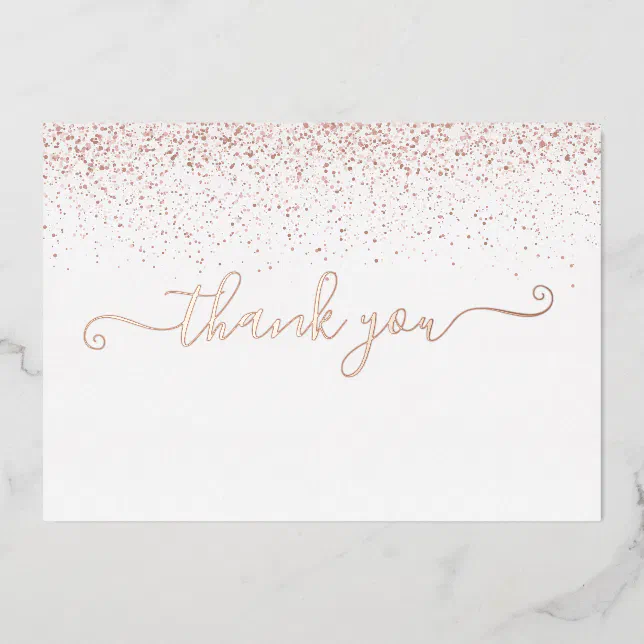 Rose Gold Foil Script Glitter Thank You Card | Zazzle