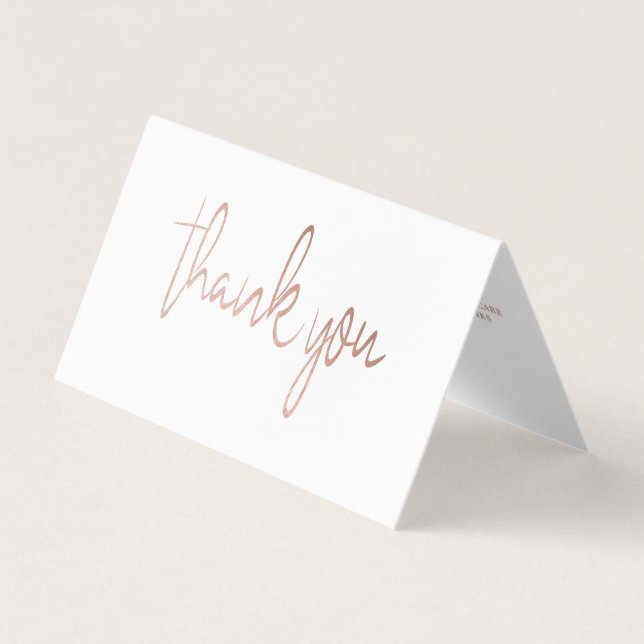 Rose Gold Foil Script Logo Business Thank You Card (Front)