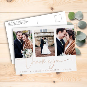 Rose Gold Foil Script Photo Wedding Thank You Foil Invitation Postcard