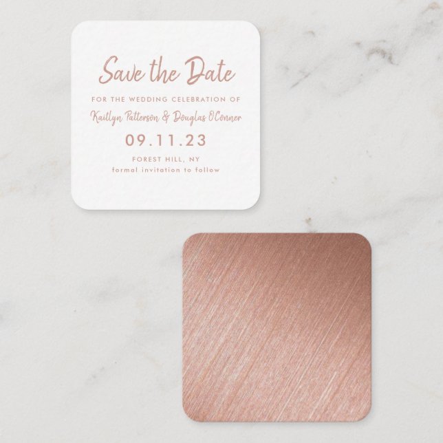 Rose Gold Foil & Script Save The Date Card (Front/Back)