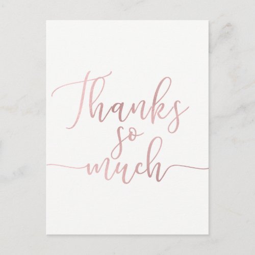 Rose Gold Foil Script Thank You Thanks So Much Postcard