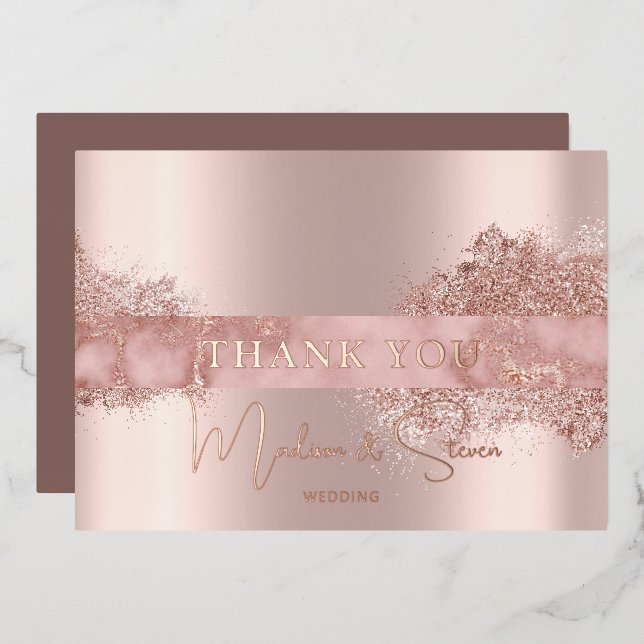 Rose Gold Foil Script Wedding Thank You Cards (Front/Back)