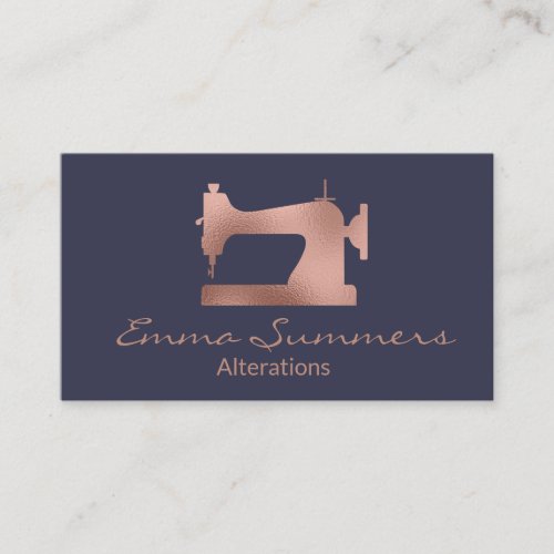 Rose Gold Foil Sewing Machine Alterations Business Card