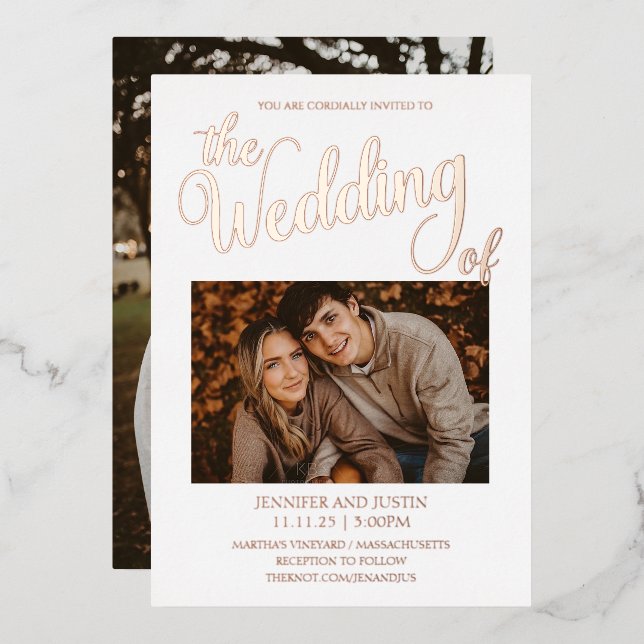 Rose Gold Foil Simplistic 2 Photo Wedding Invitation (Front/Back)