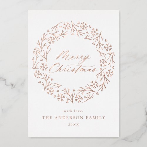Rose Gold Foil Snowflake Wreath Foil Holiday Card