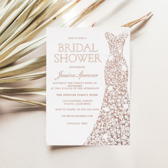 Rose Gold Foil Sparkle Dress Wedding Bridal Shower Foil Invitation (Creator Uploaded)