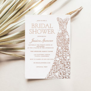 Rose Gold Foil Sparkle Dress Wedding Bridal Shower Invitation