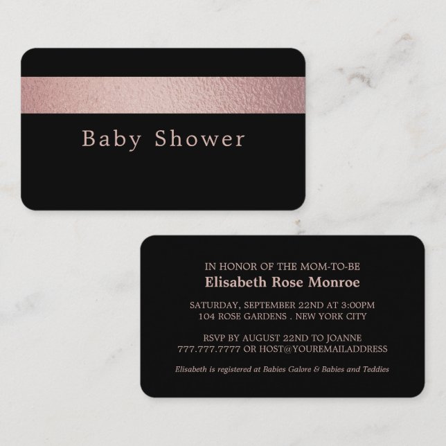 Rose Gold Foil Stripe, Black Baby Shower Ticket (Front/Back)