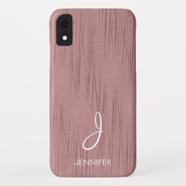 Rose Gold Foil Striped Pattern Monogram Case-Mate iPhone Case (Back)
