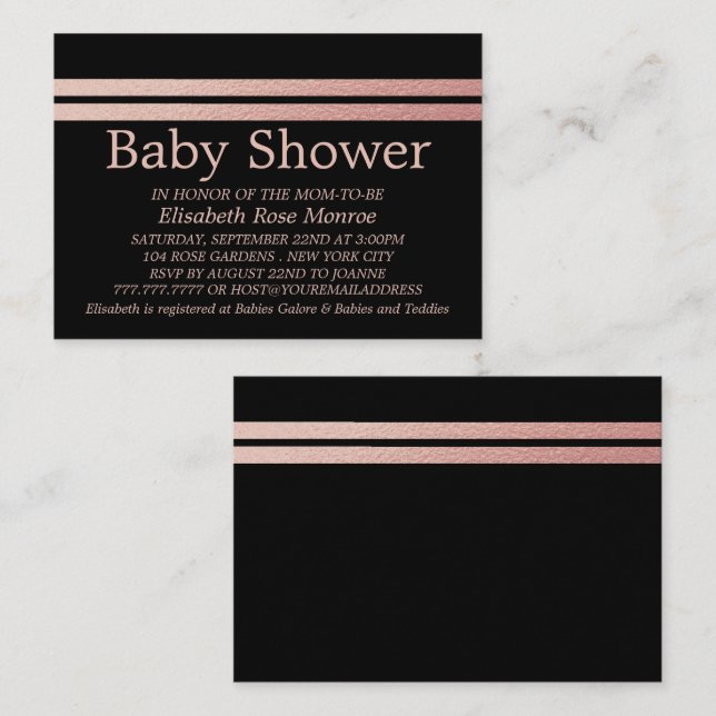 Rose Gold Foil Stripes, Black Baby Shower Ticket (Front/Back)