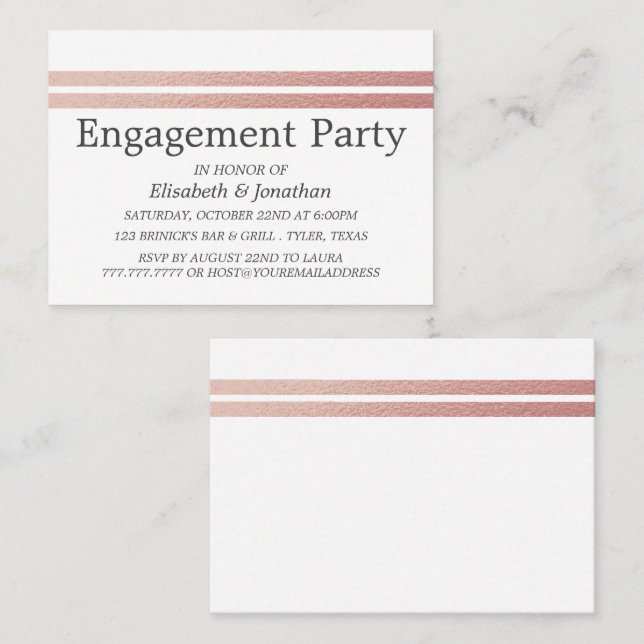 Rose Gold Foil Stripes Engagement Party Ticket (Front/Back)