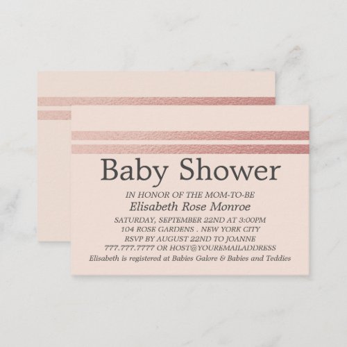 Rose Gold Foil Stripes Pink Baby Shower Ticket