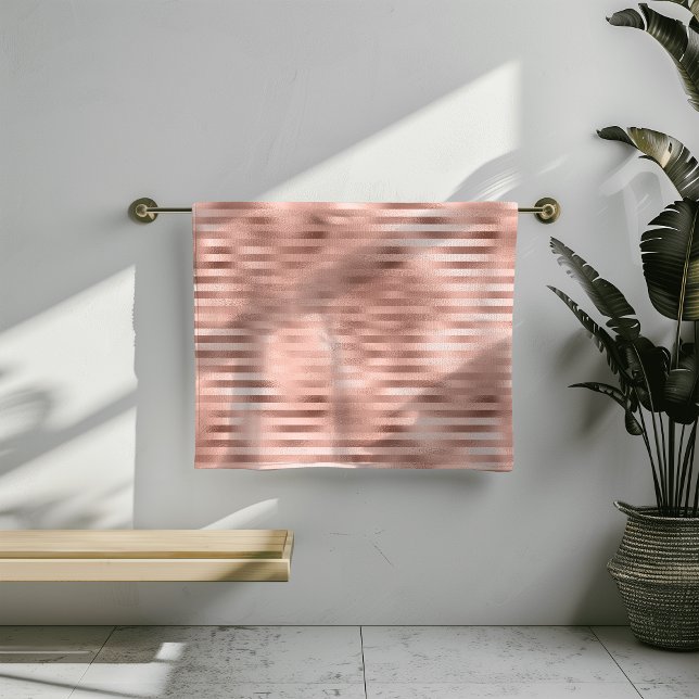 Rose Gold Foil Stripes Pink  Bath Towels (Creator Uploaded)