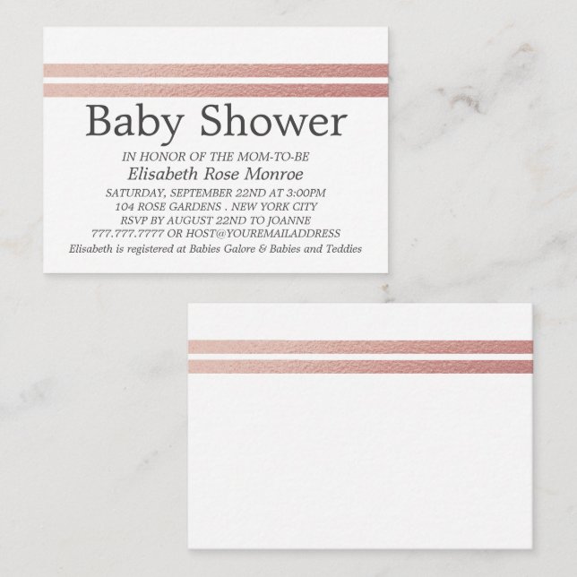Rose Gold Foil Stripes, White Baby Shower Ticket (Front/Back)