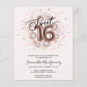 Rose Gold Foil Sweet 16 Balloons Budget Invitation