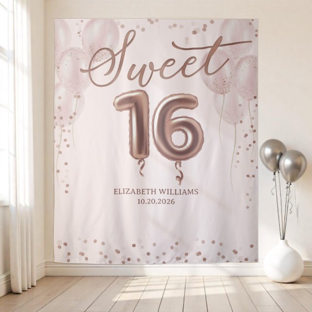 Rose Gold Foil Sweet 16 Balloons Pink Backdrop (Creator Uploaded)