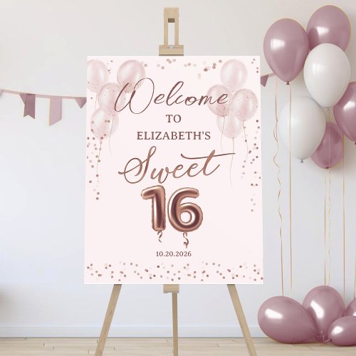 Rose Gold Foil Sweet 16 Balloons Pink Welcome Sign