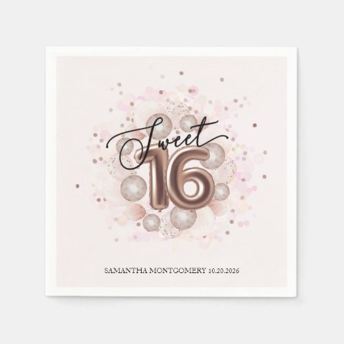 Rose Gold Foil Sweet 16 Bday Balloons Party Pink Napkins