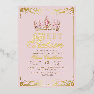  Rose Gold Foil Sweet 16 Elegant Birthday Invitation
