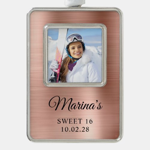 Rose Gold Foil Sweet 16 Photo Christmas Ornament