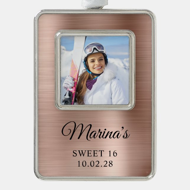 Rose Gold Foil Sweet 16 Photo Christmas Ornament (Front)