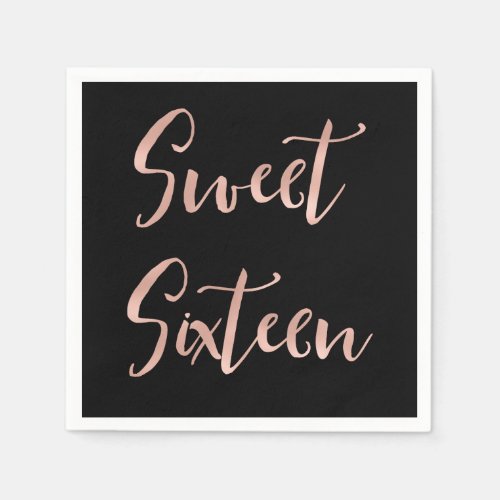 Rose Gold Foil Sweet 16 Sixteen Birthday Party Napkins