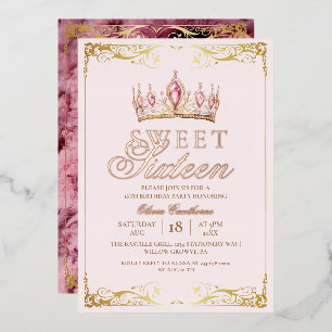 Rose Gold Foil Sweet 16 Sparkle Birthday Invitation