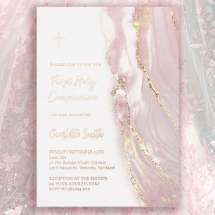 rose gold foil text  First Communion Invitation
