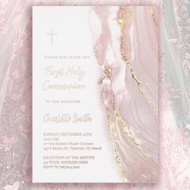 rose gold foil text  First Communion Invitation (Creator Uploaded)