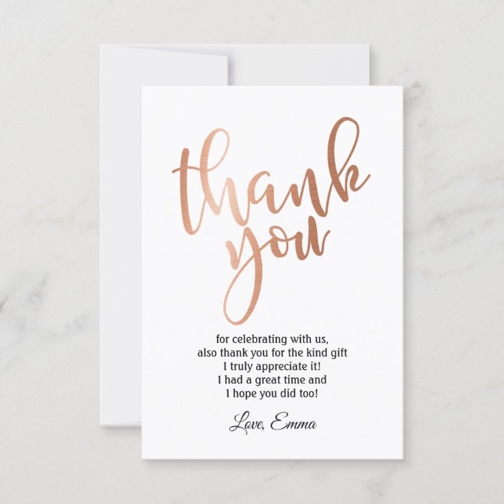 Rose Gold Foil , thank you card | Zazzle