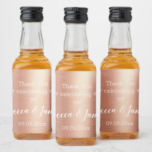 Rose Gold Foil Thank You Wedding Favor Liquor Bottle Label