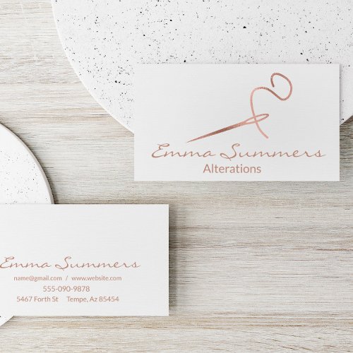 Rose Gold Foil Thread Needle Sew Alterations Business Card