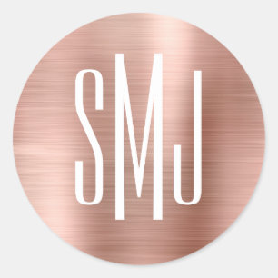 Rose Gold Foil Three Letter Monogram Classic Round Sticker