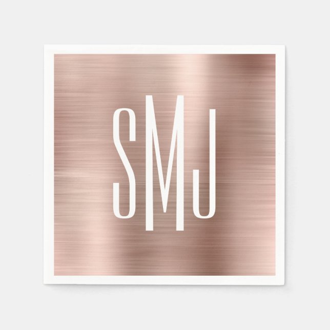 Rose Gold Foil Three Letter Monogram Napkins (Front)