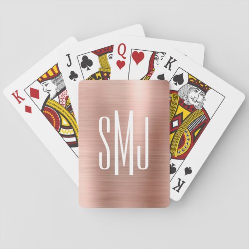 Rose Gold Foil Three Letter Monogram Poker Cards