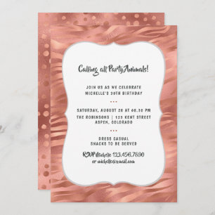 Rose Gold Foil Tiger Stripes Any Age Birthday Invitation