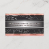 Rose Gold Foil Trim | Black Marble Silver Metallic Business Card (Back)