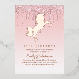 Rose Gold Foil Unicorn Girly Birthday (ANY) Pink F Invitation