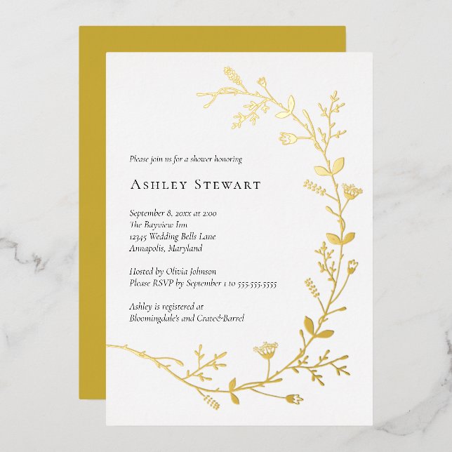 Rose Gold Foil Vine Scroll Bridal Shower Foil Invitation (Front/Back)