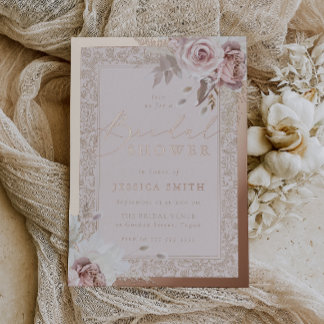 Rose Gold Foil Vintage Blush Floral Bridal Shower Foil Invitation