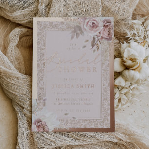 Rose Gold Foil Vintage Blush Floral Bridal Shower Invitation