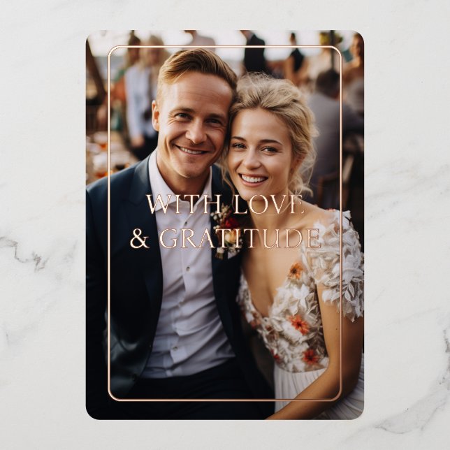 Rose-Gold, Foil, Wedding, 1 Photo "Thank You" Foil Invitation (Front)