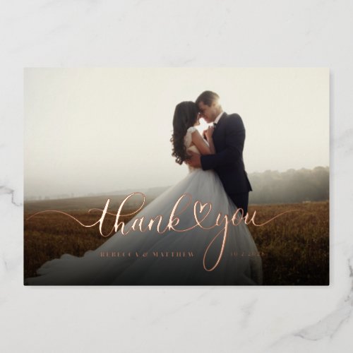 Rose Gold Foil Wedding Day Photo Thank You Card