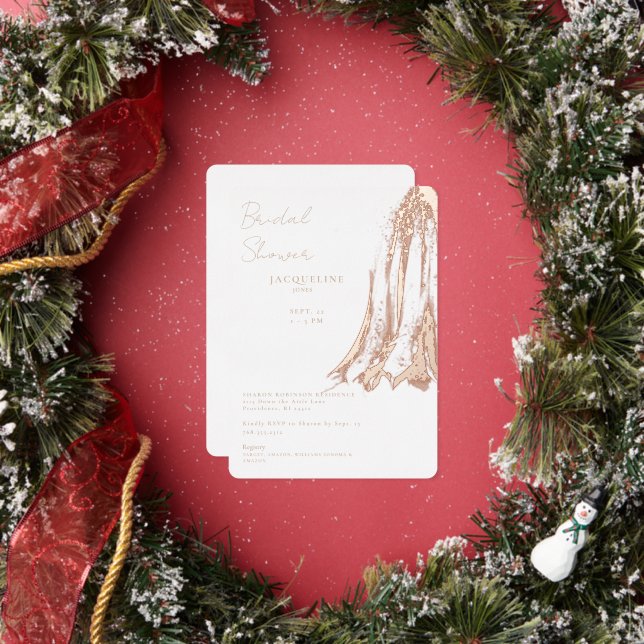 Rose Gold Foil Wedding Dress Bridal Shower Foil Invitation (Insitu)