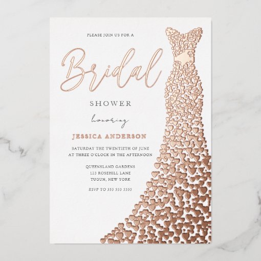 Rose Gold Foil Wedding Dress Bridal Shower Foil Invitation | Zazzle