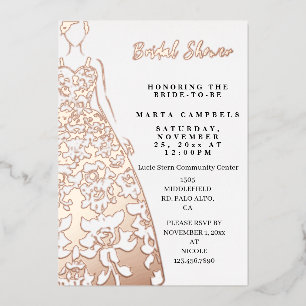 Rose Gold Foil Wedding Dress Bridal Shower Invitation